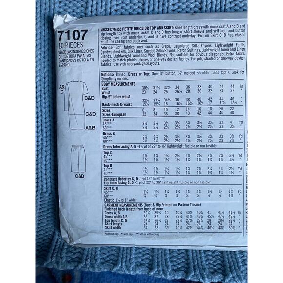 Simplicity 7107 pattern suit blazer long short pencil skirt 1990s size 12 14 16 - Picture 3 of 4